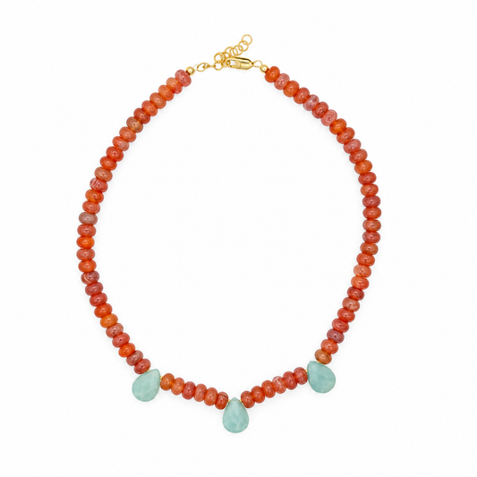 Fire Agate Beaded Necklace with Calcite Drops
