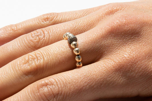 Gold Ring + Pavé Diamonds in Oxidized Silver