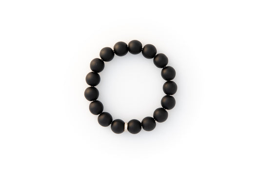 Black Onyx Beaded Bracelet With Pavé Diamonds Set in 14k Gold