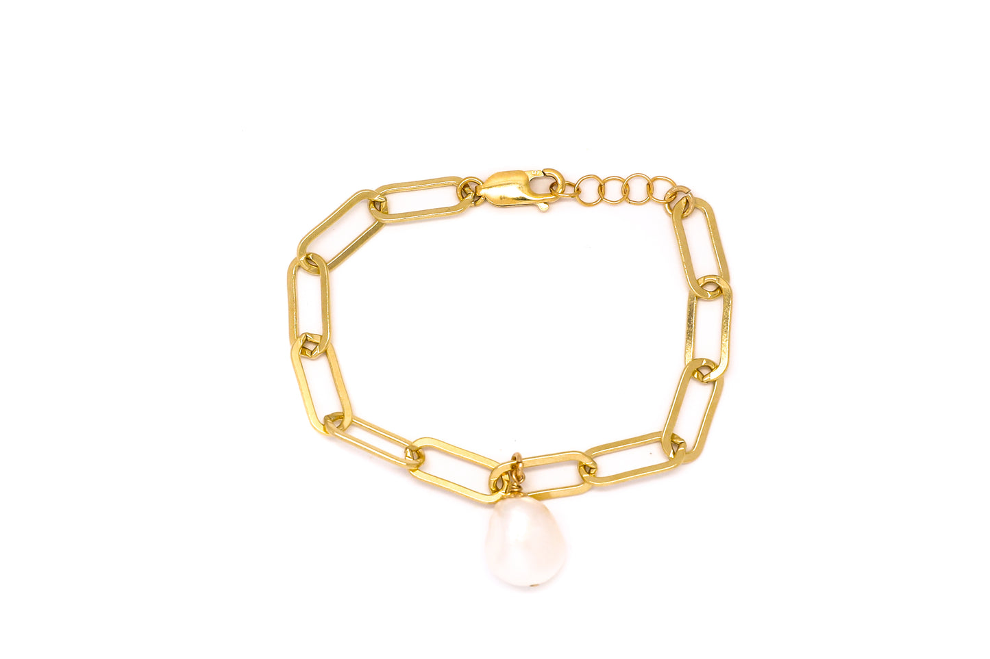 Large Oval Link Chain Bracelet + Freshwater Pearl