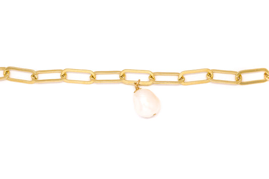 Large Oval Link Chain Bracelet + Freshwater Pearl
