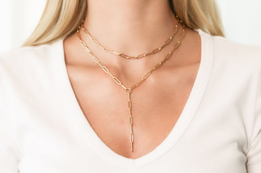Small Gold Oval Link Chain Lariat Necklace