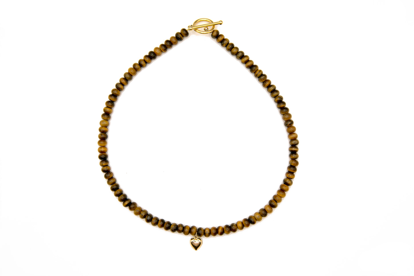 Tiger's Eye Beaded Necklace with Gold Heart Charm