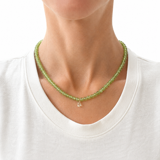 Peridot Beaded Necklace with Lemon Quartz Pear Drop