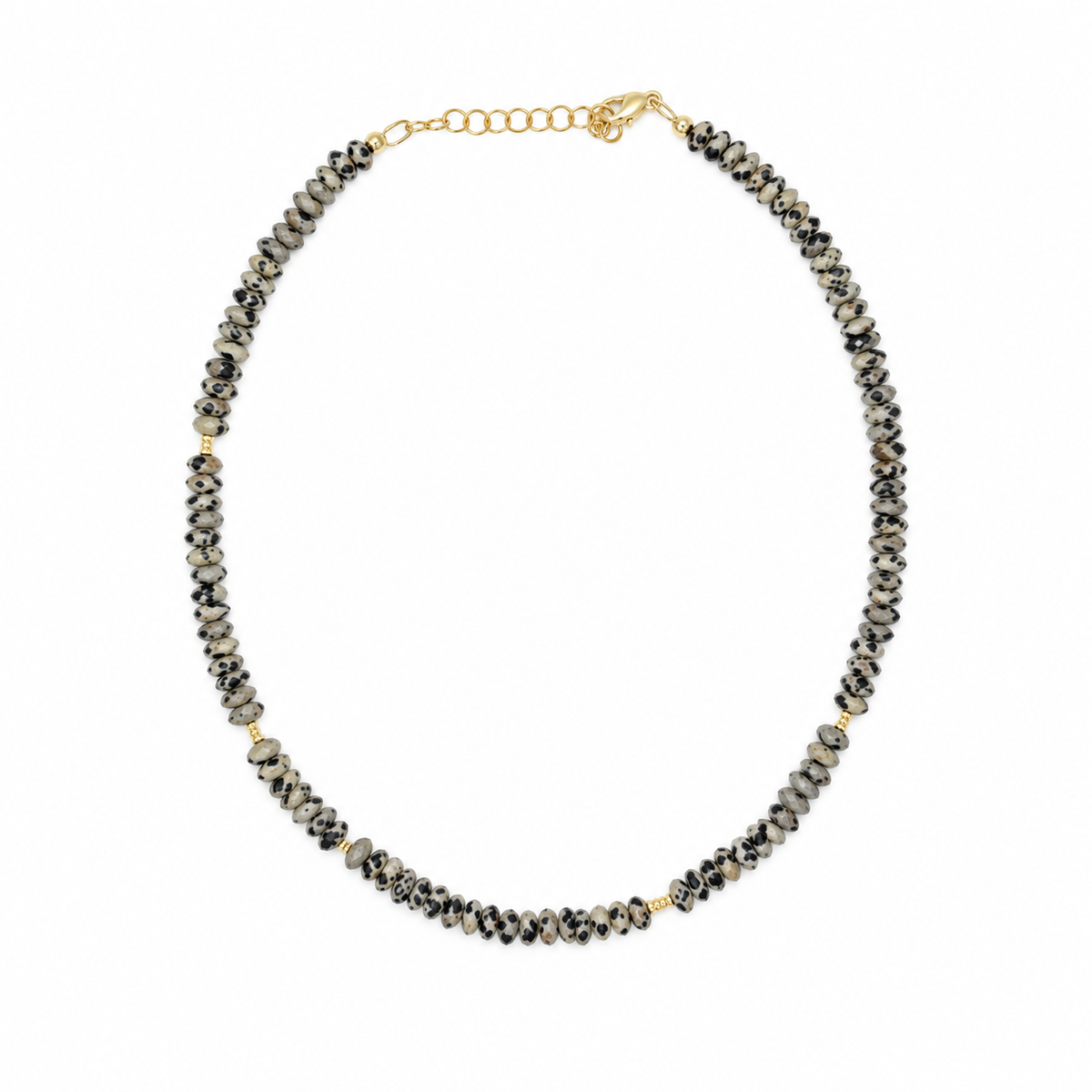 Dalmatian Jasper Beaded Necklace with Gold Accents