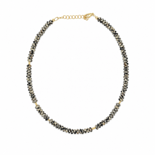 Dalmatian Jasper Beaded Necklace with Gold Accents