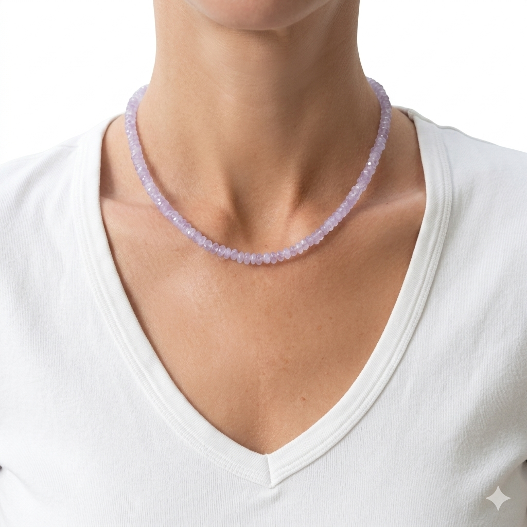Handmade lavender amethyst necklace with natural purple gemstone beads