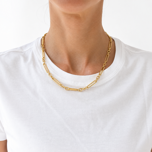 Gold filled paperclip chain necklace with alternating elongated and round links