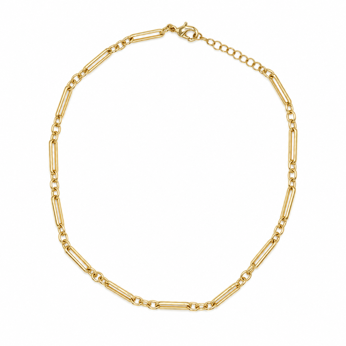 Gold filled paperclip chain necklace with alternating elongated and round links