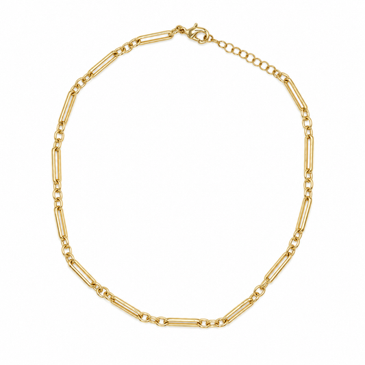 Gold filled paperclip chain necklace with alternating elongated and round links