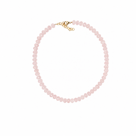Faceted rose quartz beaded necklace with alternating 8mm and 4mm beads