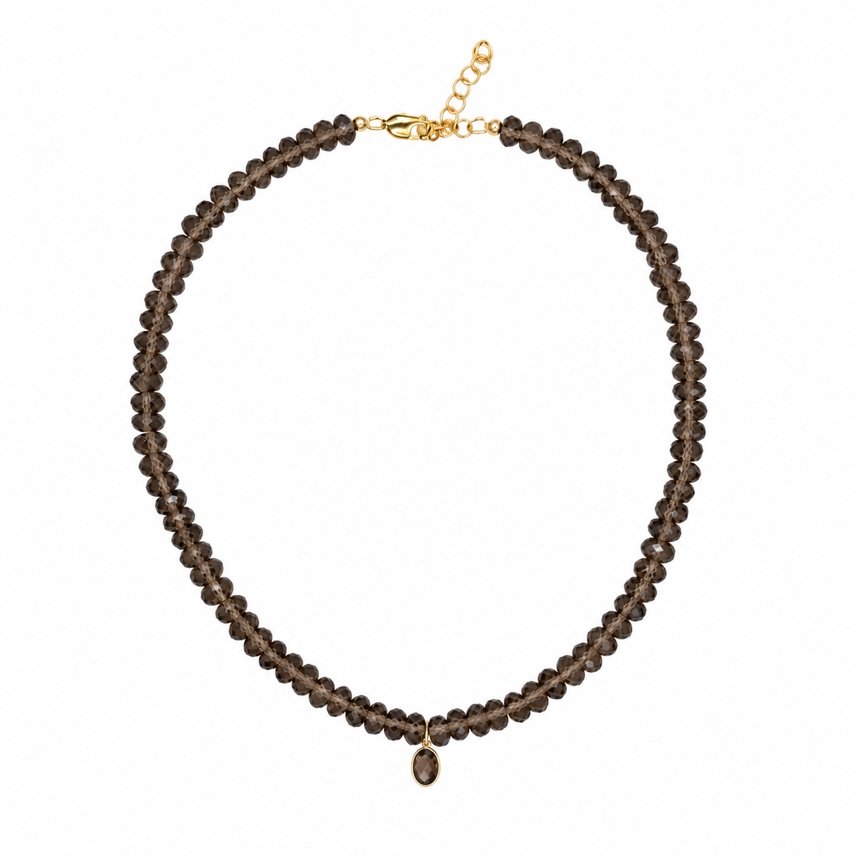 Smoky Quartz Beaded Necklace with Oval Drop