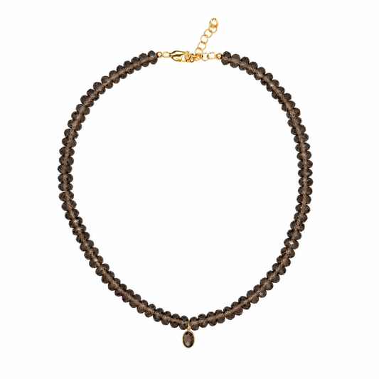 Smoky Quartz Beaded Necklace with Oval Drop
