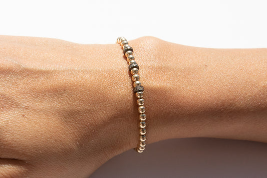 Small Gold Bracelet + Pavé Diamonds in Oxidized Silver (3)