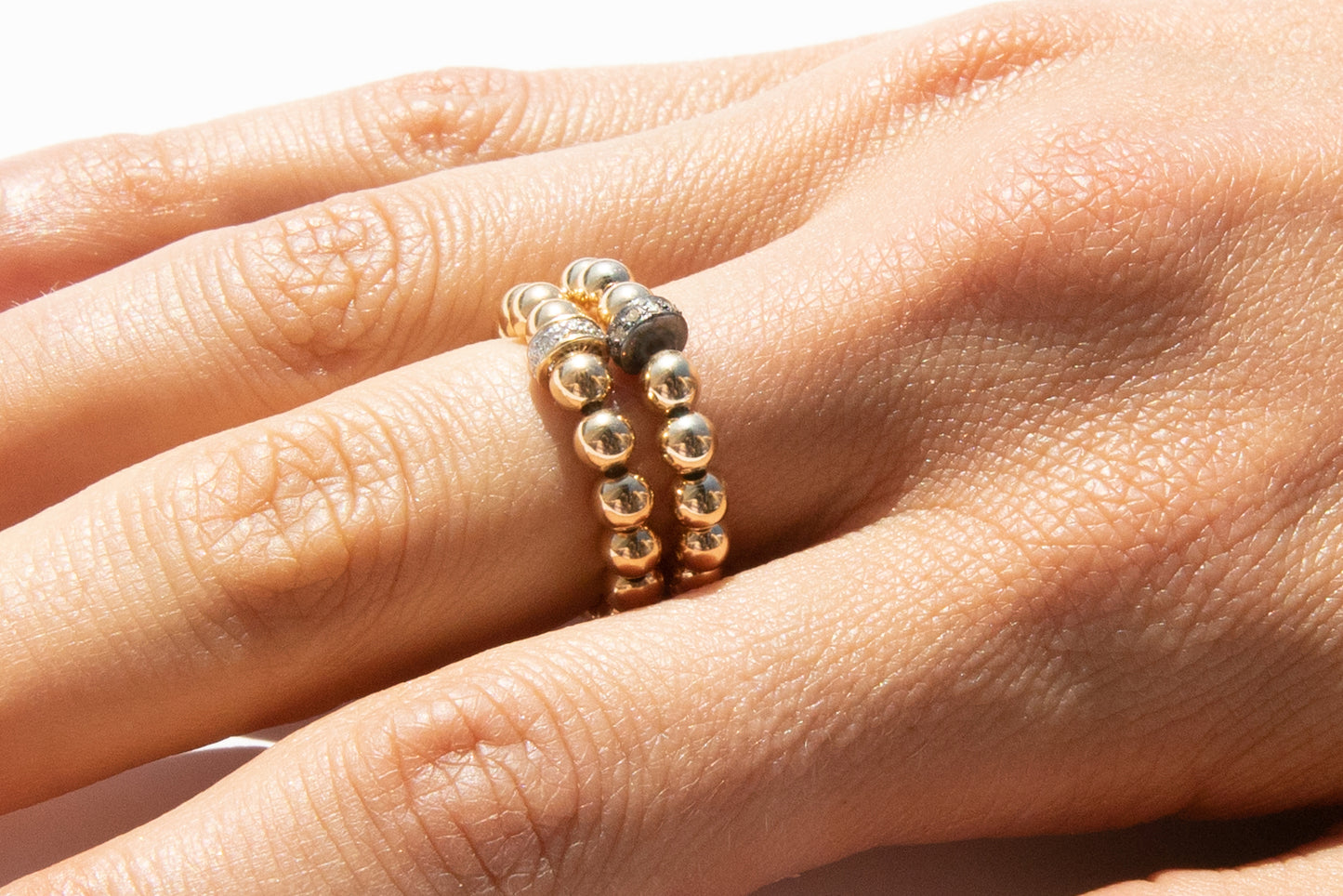 Gold Ring + Pavé Diamonds in Oxidized Silver