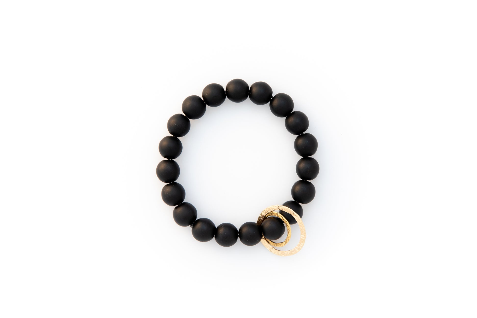 Black Onyx Beaded Bracelet + 14k Yellow Gold Circle Charms