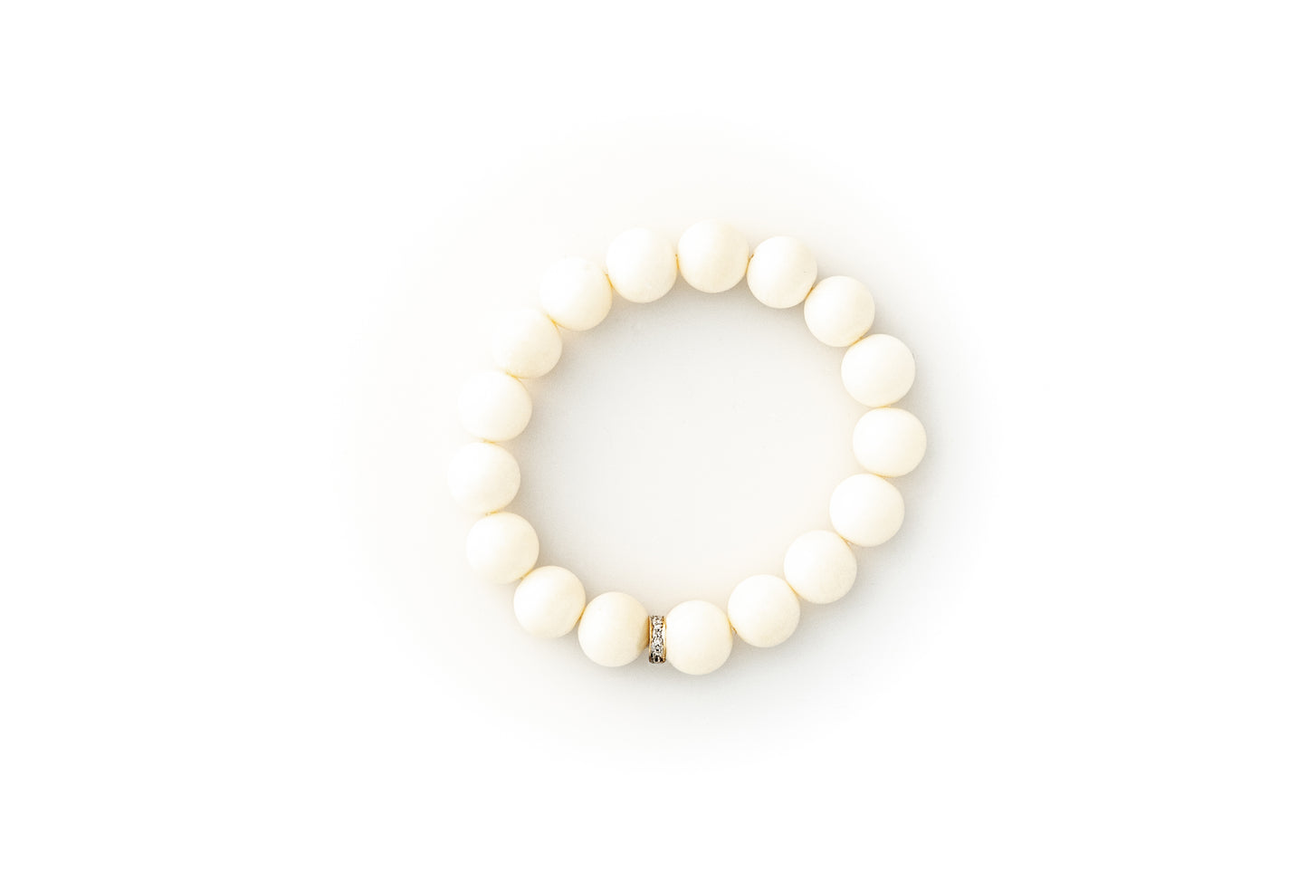 White Bone Beaded Bracelet With Pavé Diamonds Set in 14k Yellow Gold