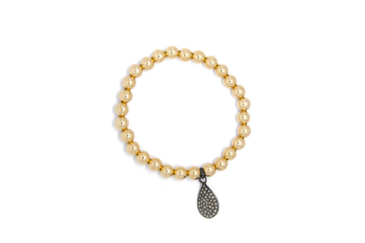 Medium Gold Bracelet + Diamond Teardrop Charm