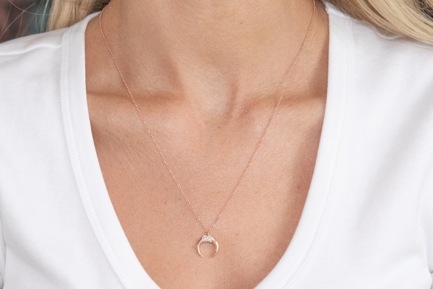 Diamond Horn Necklace 14k Rose Gold