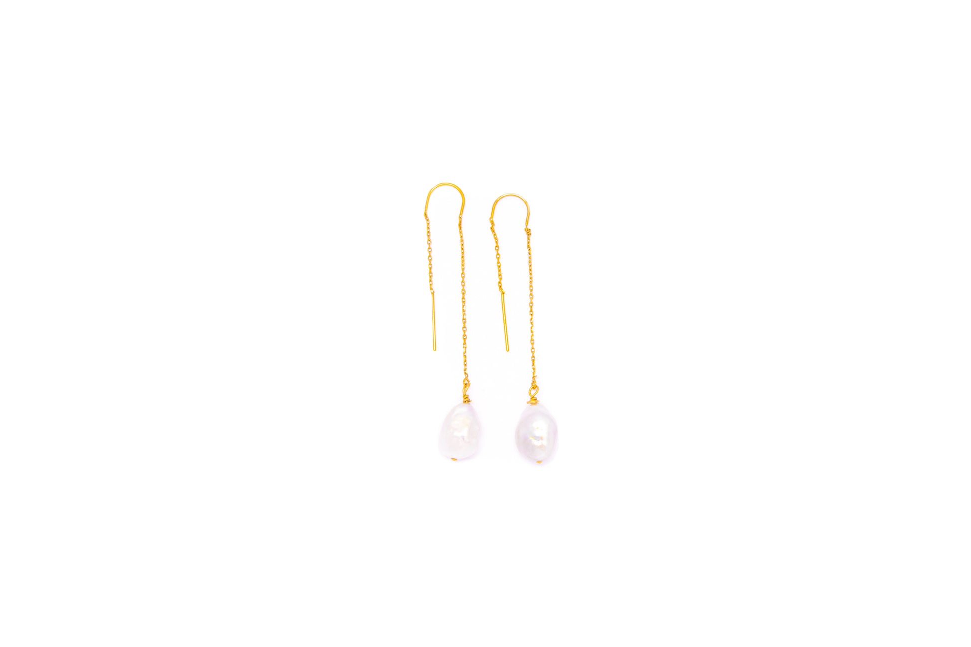 Set of 2 14k Yellow Gold Threader Earrings with White Freshwater Pearl Drops from Arm Candy By Kelly