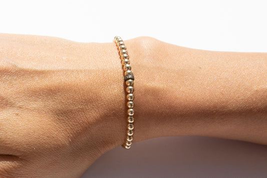 Small Gold Bracelet + Pavé Diamonds in Oxidized Silver (1)